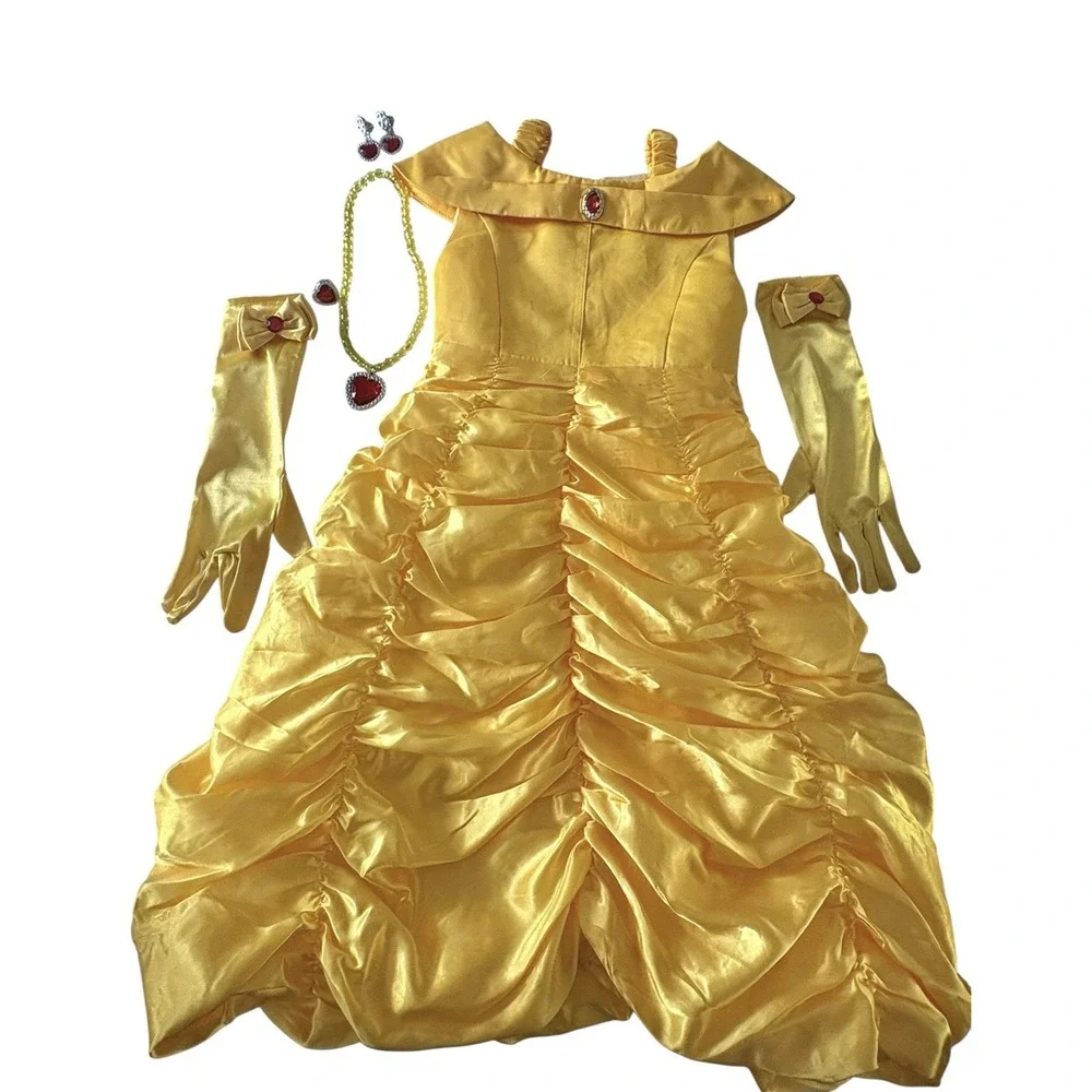 Girls Princess Belle Costume Yellow Off Shoulder Dress And Accessories 2T